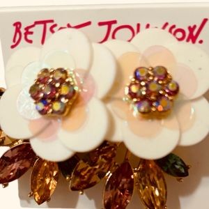 NWT Betsey Johnson post sparkly flower rhinestone earrings  two pieces